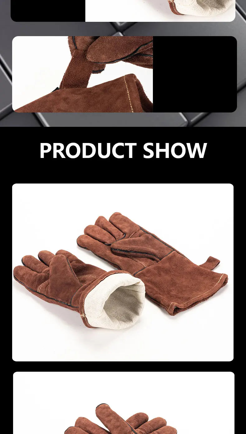 14 Inch Welding Gloves For Welder Work Gloves Thick Cow Split Leather Heat Resistant Oven BBQ Gloves For Grill Heat Insulation