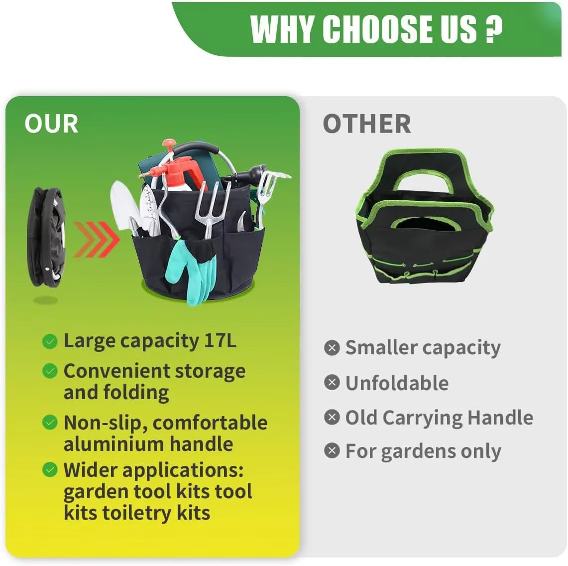 17L Large Storage Organiser Bag Folding Basket Picnic Tote Outdoor Cleaning Caddy with Handle Tool Bag Cleaning Supplies