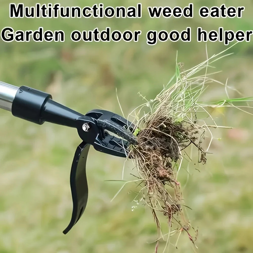 Heavy-Duty Stainless Steel 4-Prong Weed Puller, Adjustable Height Lawn with Long Handle, Sturdy Root Killer for Root Removal