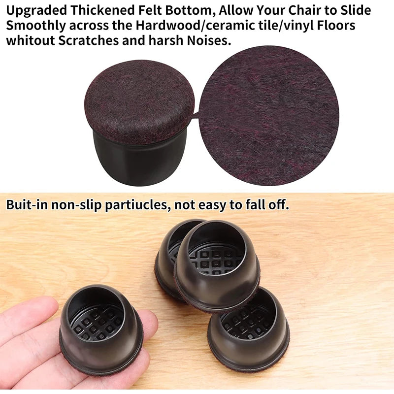 16PCS Black Silicone Chair Leg Floor Protectors with Wrapped Felt Bar Stool Chair Leg Caps Furniture Leg Feet Protection Cover