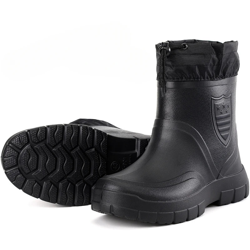 2024 Versatile Men's Rain Boots Waterproof outdoor lightweight shoe Velvet fashion short boot Casual comfort male water shoes
