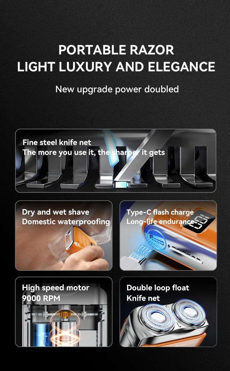 Mini Portable Electric Shaver for Men, USB Rechargeable Dual Blades Beard Trimmer, Wet & Dry Use Face Razor for Home Travel