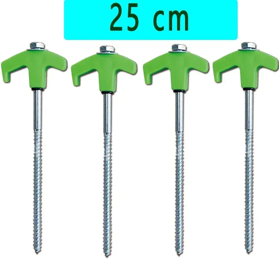 CZHIYAO 4pcs Outdoor Tent Nail 20/25/30cm Screw Anchor Stakes Pegs Screws Peg Ground Nails Carbon Steel Hexagonal Plastic Head