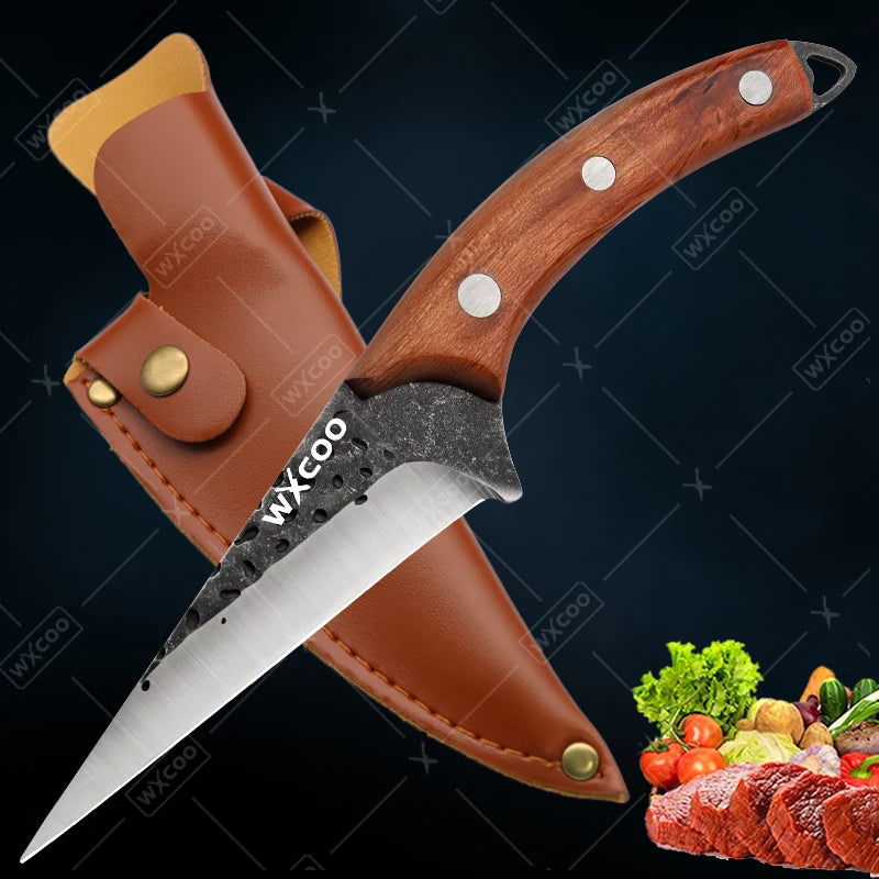 WXCOO Hand-Forged Butcher Knife Stainless Steel Kitchen Knife Full Tang Meat Cleaver Boning Chef Knife for Barbecue Cooking
