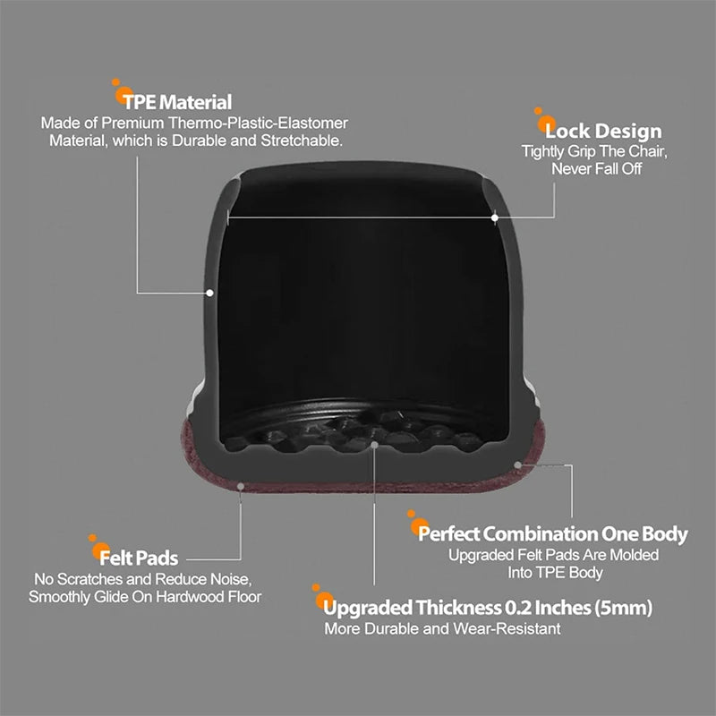 16PCS Black Silicone Chair Leg Floor Protectors with Wrapped Felt Bar Stool Chair Leg Caps Furniture Leg Feet Protection Cover